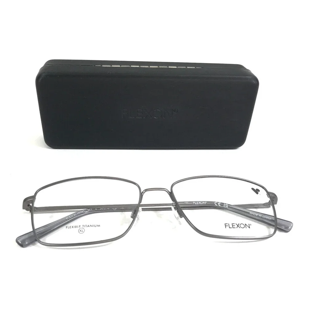 Flexon Eyeglasses Frame H6081 071 Gunmetal Rectangle Wire Rim Titanium 58-18-150
